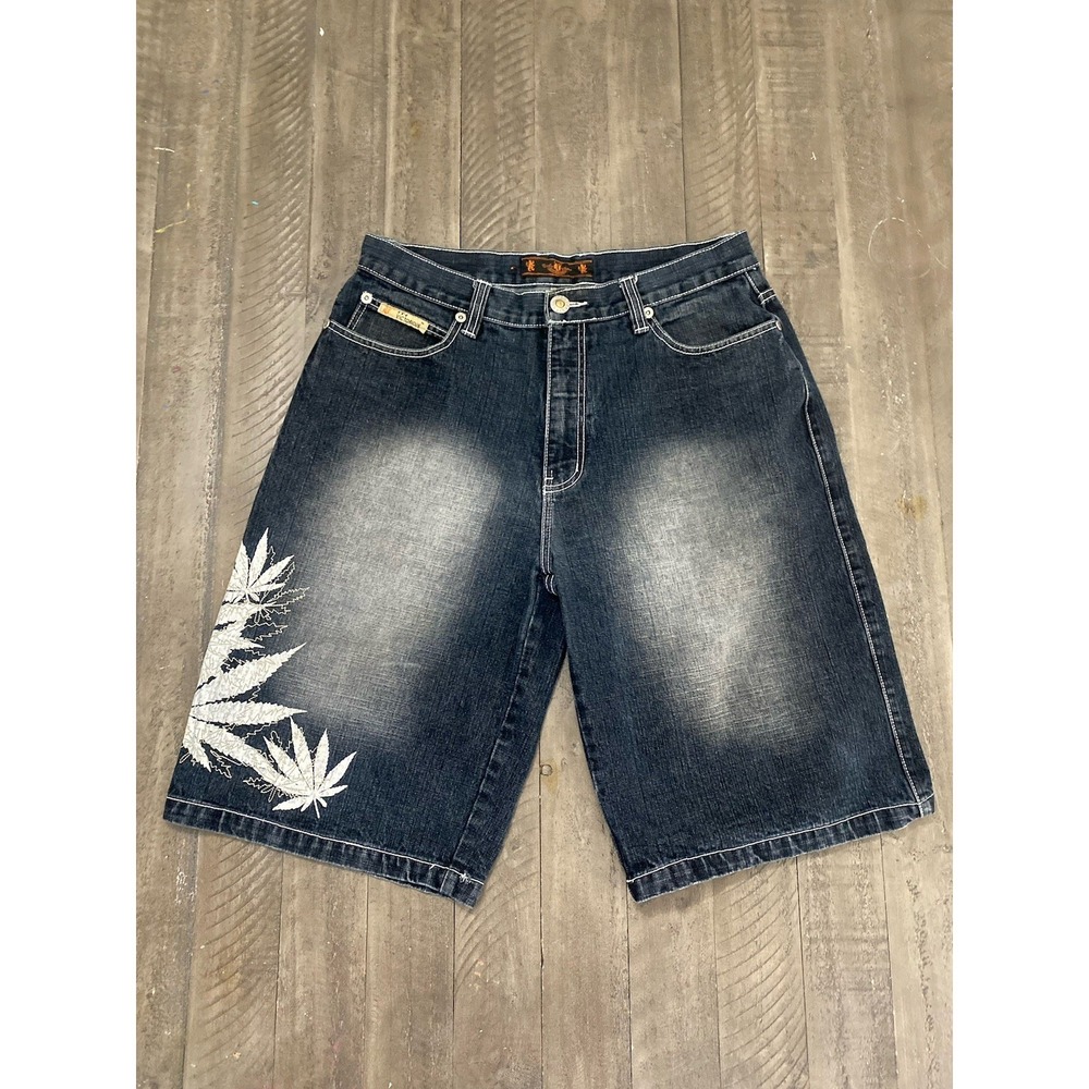 Victorious Urban Couture Rare Jean Shorts Mens Sz 36 Big Marijuana 90s Y2K